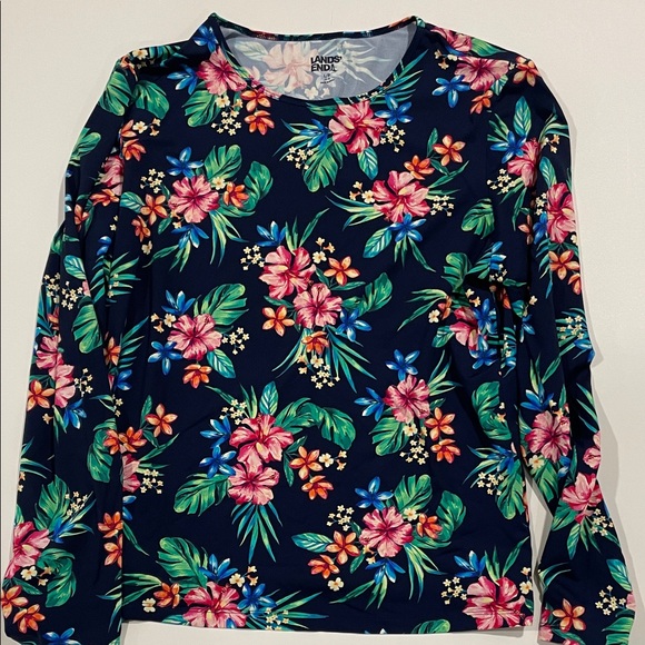 Lands' End Womens L/12 Floral Rashguard Set - Navy and green floral - Picture 3 of 12